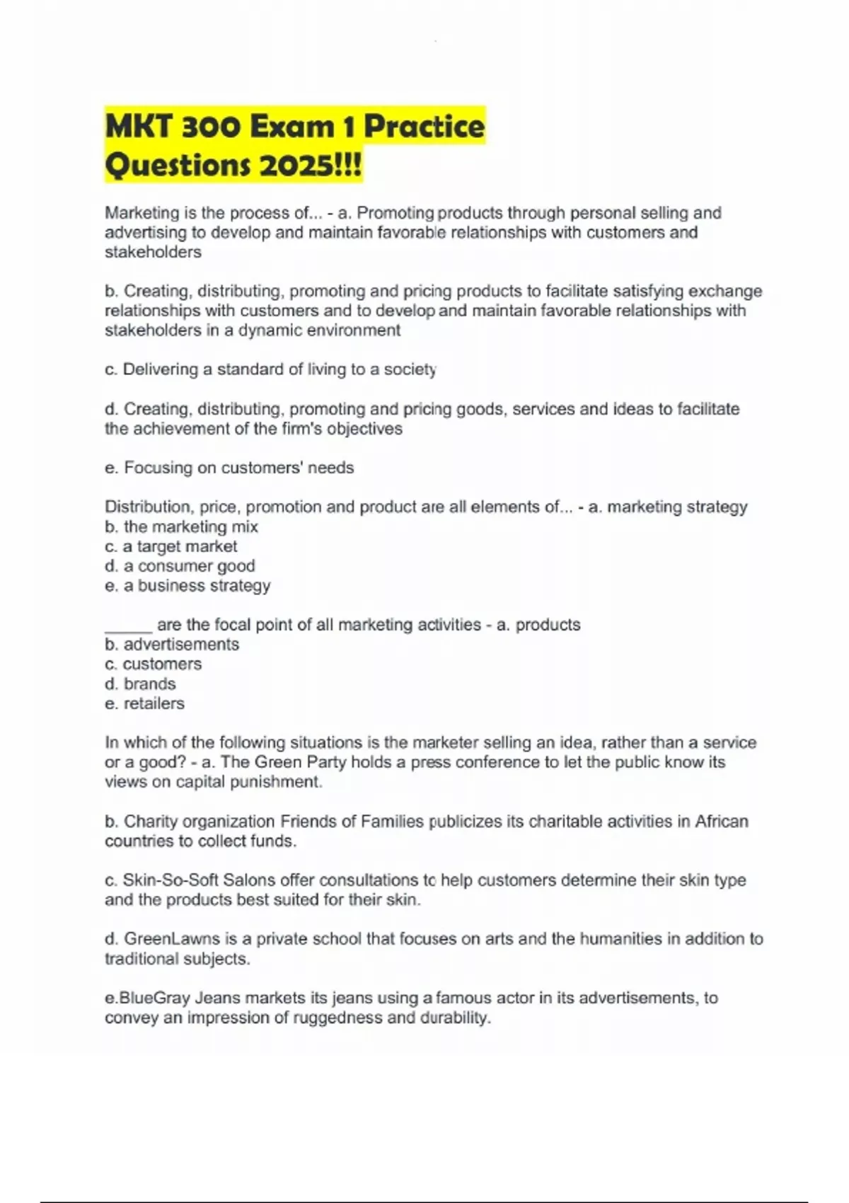 MKT 300 – Exam 1 Practice Questions – 2025 Edition – Updated Test Prep ...