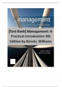 TEST BANK FOR MANAGEMENT A PRACTICAL INTRODUCTION 9TH EDITION BY ANGELO KINICKI AND WILLIAMS CHAPTERS 1-16 COVERED