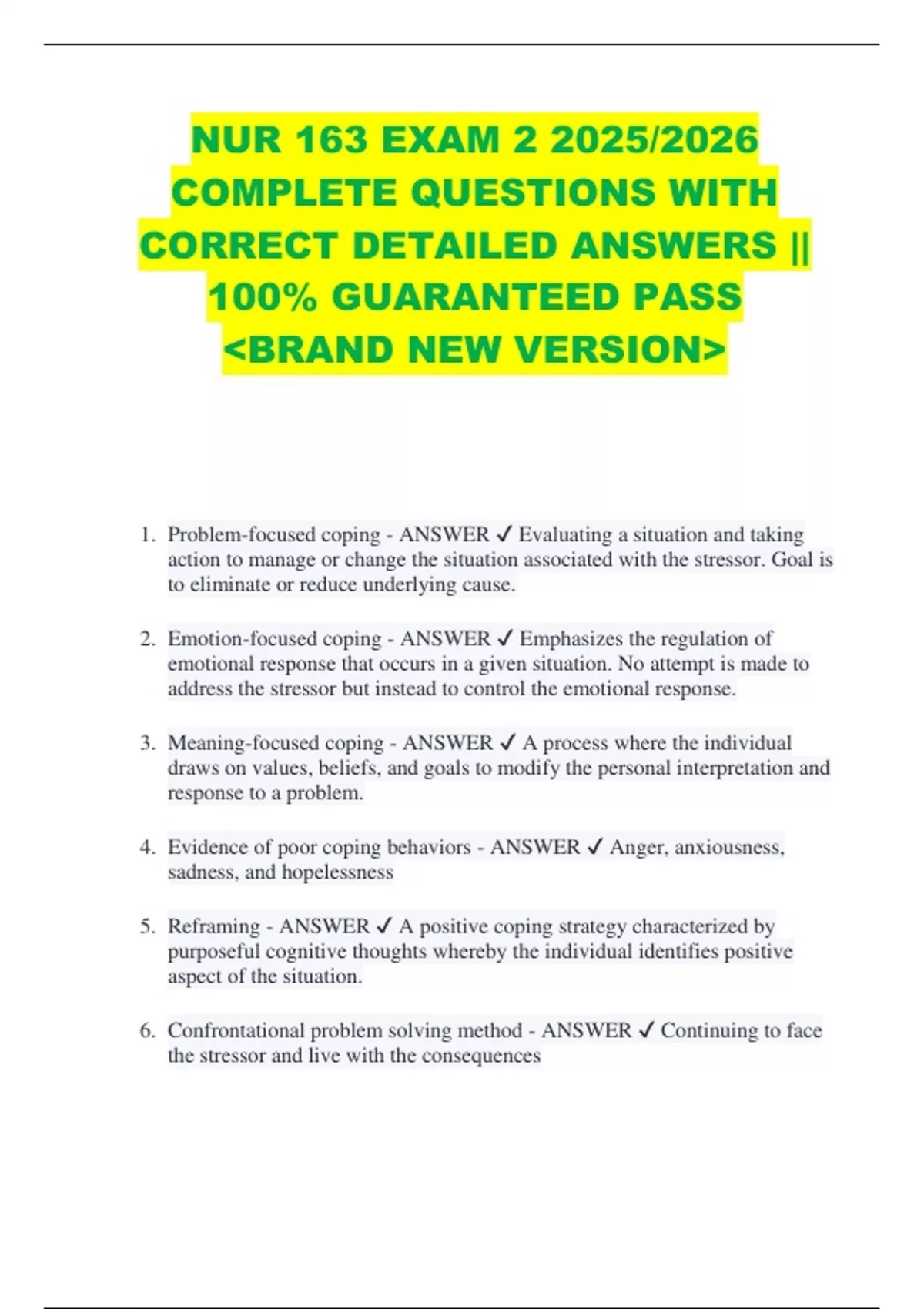 NUR 163 EXAM 2 2025/2026 COMPLETE QUESTIONS WITH CORRECT DETAILED ...