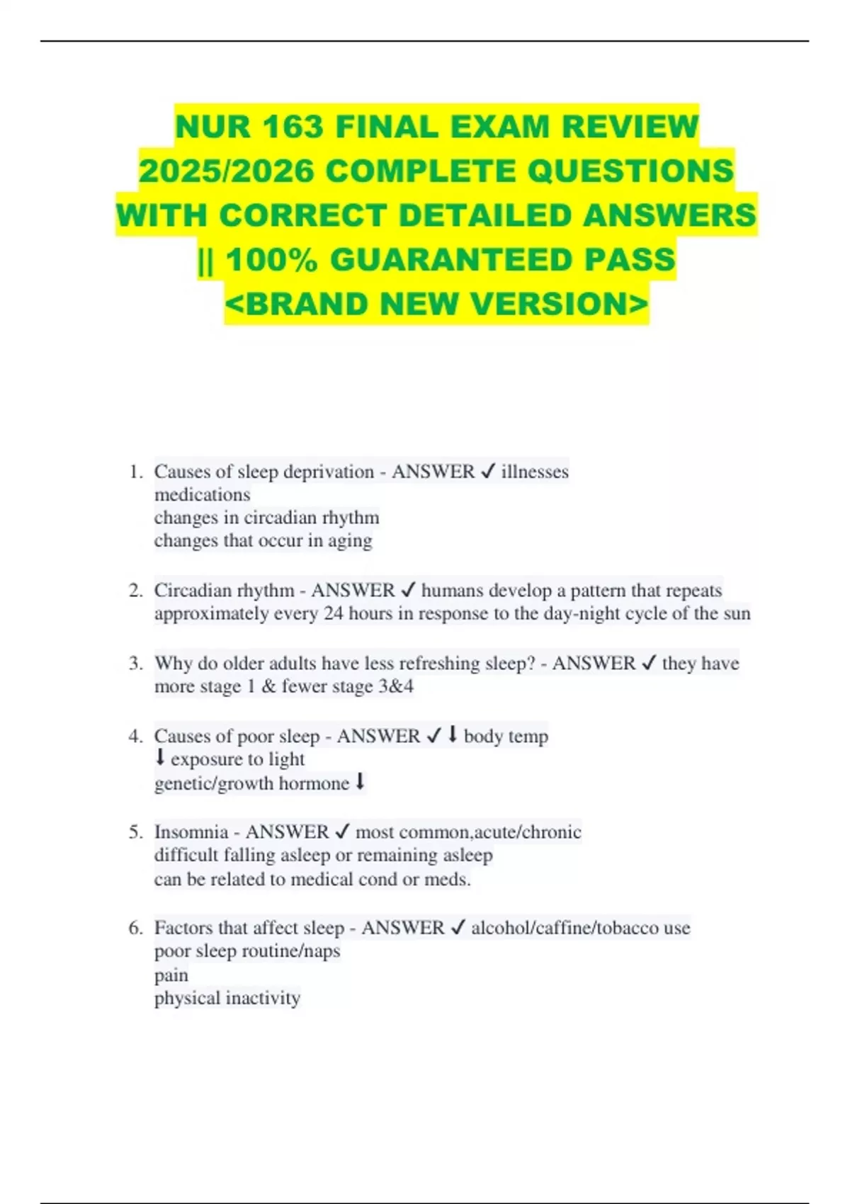 NUR 163 FINAL EXAM REVIEW 2025/2026 COMPLETE QUESTIONS WITH CORRECT ...