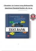 Test Bank for Chemistry in Context&comma; 10th Edition 2024 Released By American Chemical Society&comma; All Chapters 1 to 14 Covered&comma; Verified Latest Edition