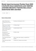 Rhode Island Journeyman Plumber Exam 2025 COMPLETE EXAM QUESTIONS AND VERIFIED ANSWERS &vert;RECENTLY TESTING REAL EXAM QUESTIONS&vert; 100&percnt; SOLVED&excl;&excl;
