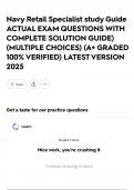 Navy Retail Specialist study Guide  ACTUAL EXAM QUESTIONS WITH COMPLETE SOLUTION GUIDE&rpar; &lpar;MULTIPLE CHOICES&rpar; &lpar;A&plus; GRADED 100&percnt; VERIFIED&rpar; LATEST VERSION 2025