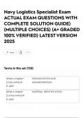 Navy Logistics Specialist Exam ACTUAL EXAM QUESTIONS WITH COMPLETE SOLUTION GUIDE&rpar; &lpar;MULTIPLE CHOICES&rpar; &lpar;A&plus; GRADED 100&percnt; VERIFIED&rpar; LATEST VERSION 2025