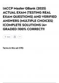 IACCP Master QBank &lpar;2025&rpar; ACTUAL EXAM &lpar;TESTING REAL EXAM QUESTIONS&rpar; AND VERIFIED ANSWERS &lpar;MULTIPLE CHOICES&rpar; &vert;COMPLETE SOLUTIONS &vert;A&plus; GRADED &vert;100&percnt; CORRECT&excl;&excl;