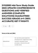 SYG2000 Mid-Term Study Guide 2025 UPDATE&vert; COMPREHENSIVE QUESTIONS AND VERIFIED ANSWERS &lpar;COMPLETE SOLUTIONS&rpar; GUARANTEED SUCCESS &vert;GRADE A&plus;&excl;&excl; &lpar;100&percnt; ACCURATE&rpar; GET IT RIGHT&excl;&excl;