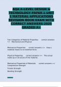AQA A-LEVEL DESIGN & TECHNOLOGY PAPER 1 UNIT 1 MATERIAL APPLICATIONS REVISION BOOK EXAM WITH CORRECT ANSWERS 2025 GRADED A&plus;