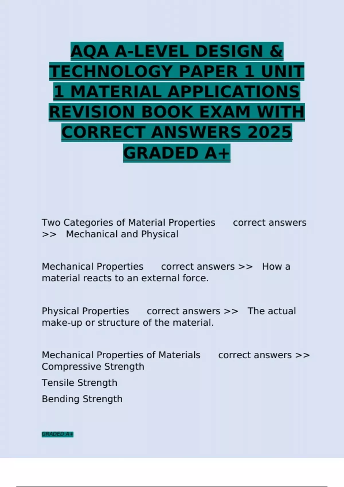 AQA A-LEVEL DESIGN & TECHNOLOGY PAPER 1 UNIT 1 MATERIAL APPLICATIONS ...