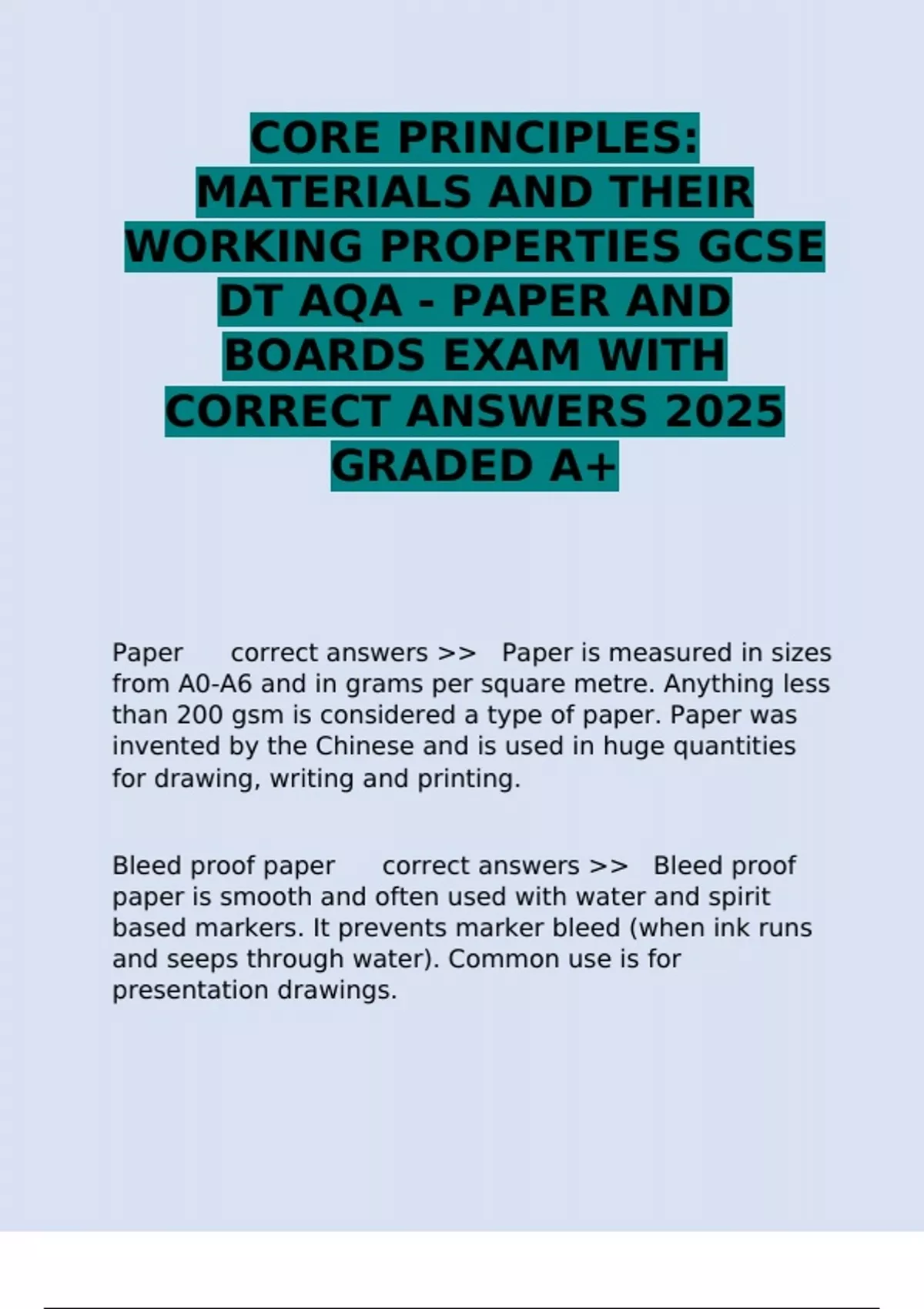 Material Correct CORE PRINCIPLES: MATERIALS AND THEIR WORKING PROPERTIES GCSE DT AQA ...