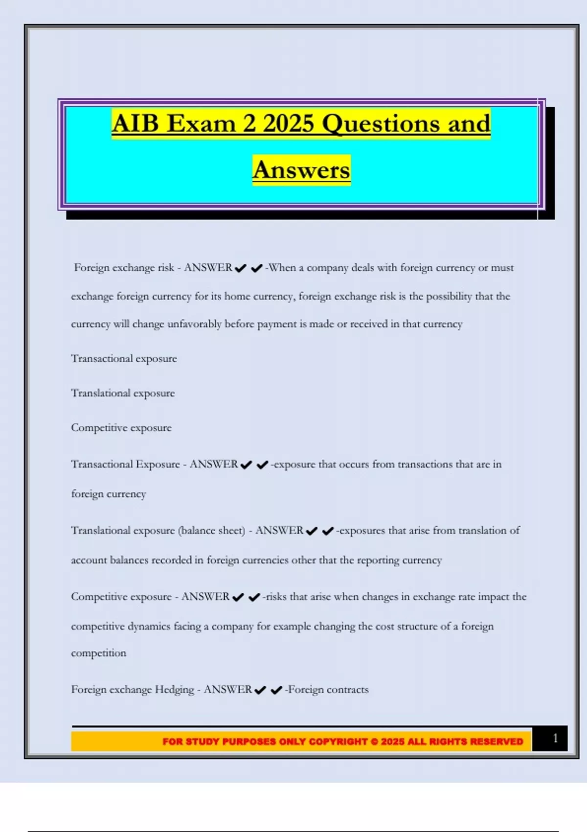 AIB Exam 2 2025 Questions and Answers - AIB - Stuvia US