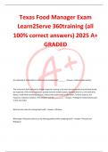 Texas Food Manager Exam Learn2Serve 360training &lpar;all 100&percnt; correct answers&rpar; 2025 A&plus; GRADED