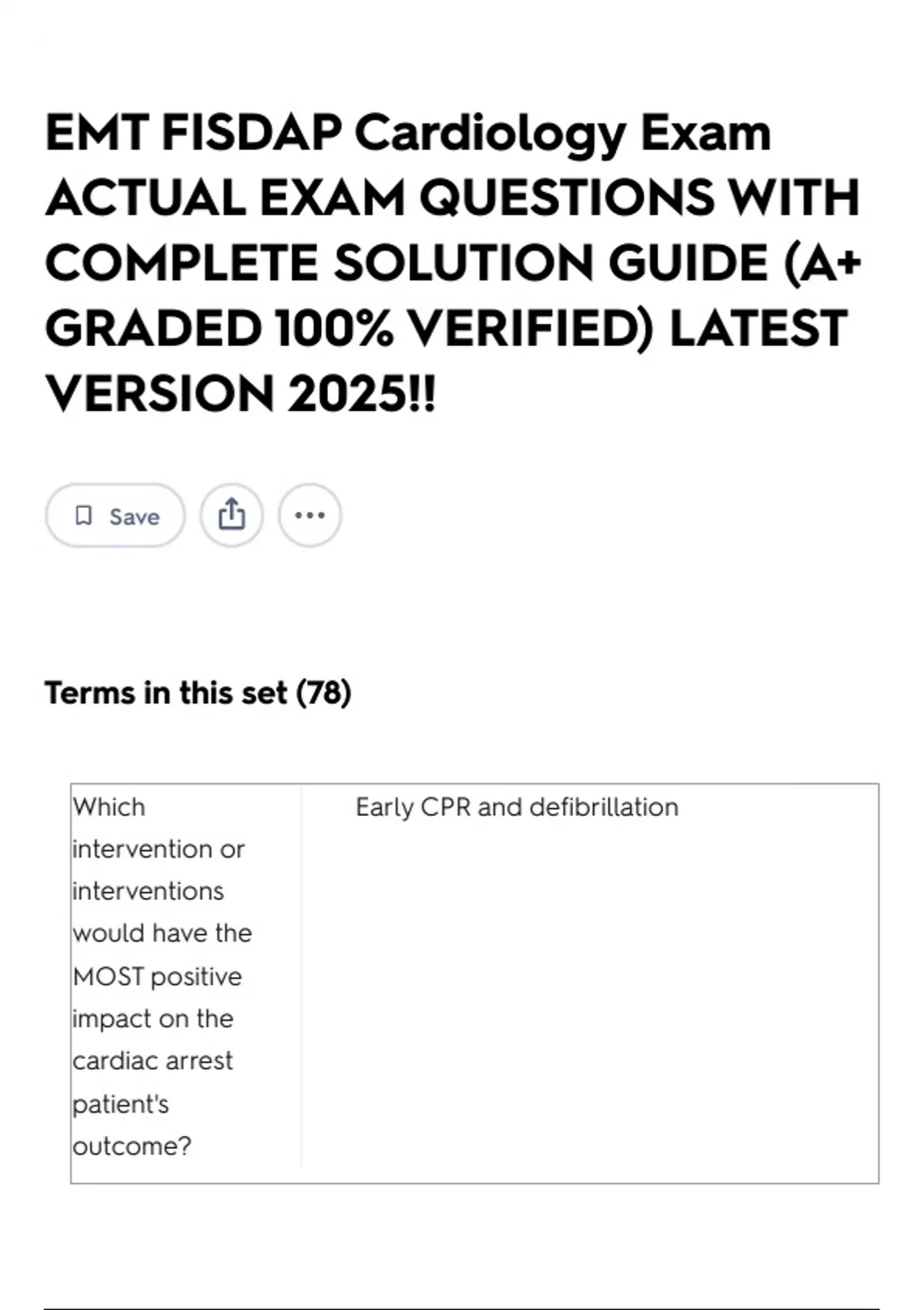 EMT FISDAP Cardiology Exam ACTUAL EXAM QUESTIONS WITH COMPLETE SOLUTION ...