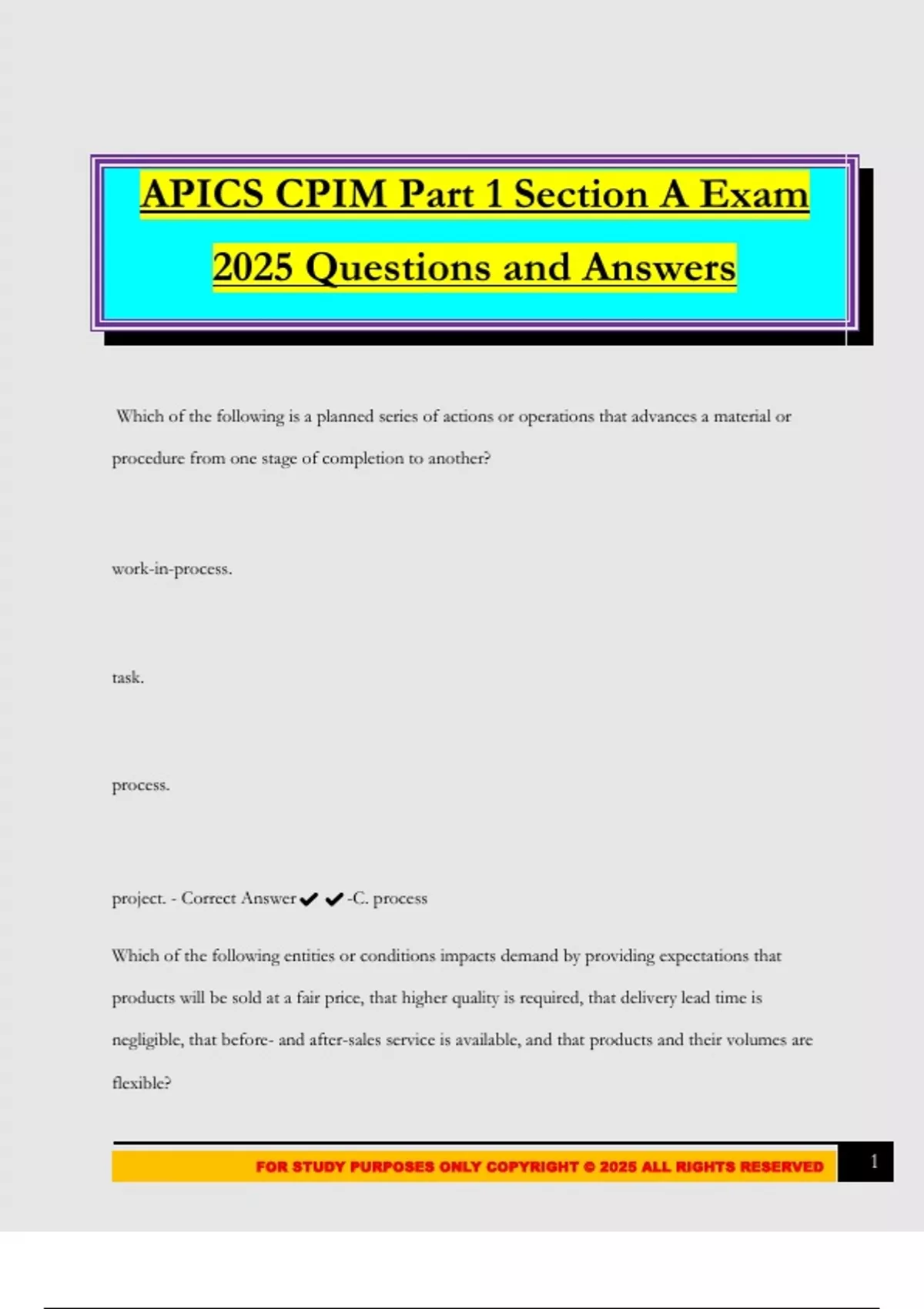 APICS CPIM Part 1 Section A Exam 2025 Questions and Answers - Apics ...
