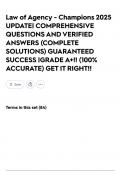 Law of Agency - Champions 2025 UPDATE&vert; COMPREHENSIVE QUESTIONS AND VERIFIED ANSWERS &lpar;COMPLETE SOLUTIONS&rpar; GUARANTEED SUCCESS &vert;GRADE A&plus;&excl;&excl; &lpar;100&percnt; ACCURATE&rpar; GET IT RIGHT&excl;&excl;