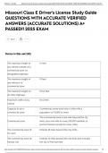 Missouri Class E Driver's License Study Guide QUESTIONS WITH ACCURATE VERIFIED ANSWERS &lpar;ACCURATE SOLUTIONS&rpar; A&plus; PASSED&excl;&excl; 2025 EXAM