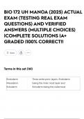 BIO 172 UH MANOA &lpar;2025&rpar; ACTUAL EXAM &lpar;TESTING REAL EXAM QUESTIONS&rpar; AND VERIFIED ANSWERS &lpar;MULTIPLE CHOICES&rpar; &vert;COMPLETE SOLUTIONS &vert;A&plus; GRADED &vert;100&percnt; CORRECT&excl;&excl;
