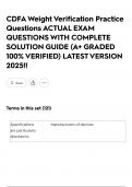 CDFA Weight Verification Practice Questions ACTUAL EXAM QUESTIONS WITH COMPLETE SOLUTION GUIDE &lpar;A&plus; GRADED 100&percnt; VERIFIED&rpar; LATEST VERSION 2025&excl;&excl;