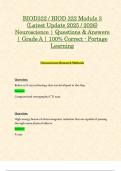 BIOD322 &sol; BIOD 322 Module 1&comma; 2 & 3 Exams&colon; &lpar;Latest 2025 &sol; 2026 Updates STUDY BUNDLE PACKAGE&rpar; Neuroscience &vert; Questions & Answers &vert; Grade A &vert; 100&percnt; Correct - Portage Learning