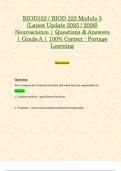BIOD322 &sol; BIOD 322 Module 1&comma; 2&comma; 3&comma; 4 & 5 Exams&colon; &lpar;Latest 2025 &sol; 2026 Updates STUDY BUNDLE PACKAGE&rpar; Neuroscience &vert; Questions & Answers &vert; Grade A &vert; 100&percnt; Correct - Portage Learning