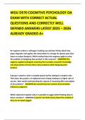 WGU D570 COGNITIVE PSYCHOLOGY OA EXAM WITH CORRECT ACTUAL QUESTIONS AND CORRECTLY WELL DEFINED ANSWERS LATEST 2025 &ndash; 2026 ALREADY GRADED A&plus;