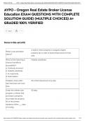 AYPO - Oregon Real Estate Broker License Education EXAM QUESTIONS WITH COMPLETE SOLUTION GUIDE&rpar; &lpar;MULTIPLE CHOICES&rpar; A&plus; GRADED 100&percnt; VERIFIED