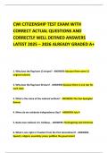 CWI CITIZENSHIP TEST EXAM WITH CORRECT ACTUAL QUESTIONS AND CORRECTLY WELL DEFINED ANSWERS LATEST 2025 &ndash; 2026 ALREADY GRADED A&plus;