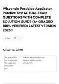 Wisconsin Pesticide Applicator Practice Test ACTUAL EXAM QUESTIONS WITH COMPLETE SOLUTION GUIDE &lpar;A&plus; GRADED 100&percnt; VERIFIED&rpar; LATEST VERSION 2025&excl;&excl;