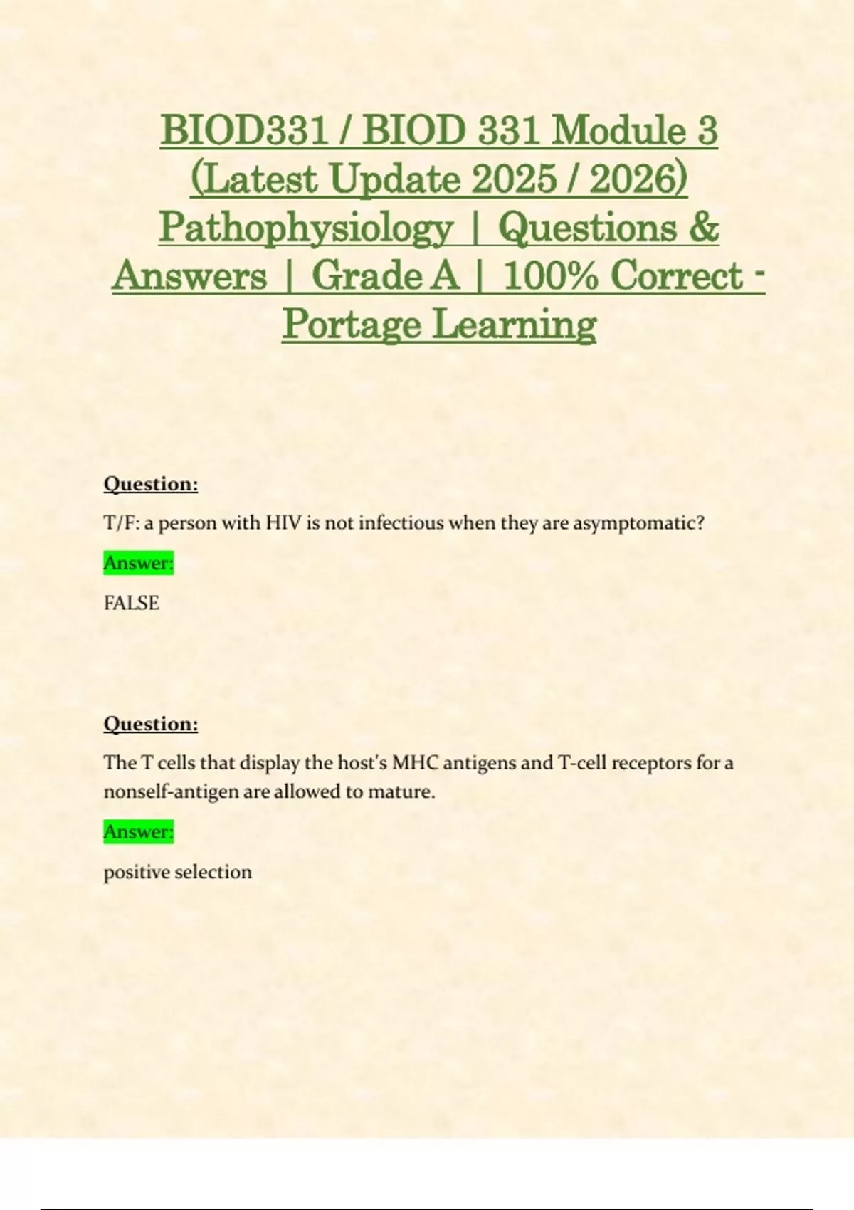 BIOD331 / BIOD 331 Module 3 (Latest Update 2025 / 2026) Pathophysiology ...