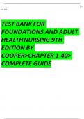  TEST BANK FOR  FOUNDATIONS AND ADULT  HEALTHNURSING 9TH  EDITION BY  COOPER>CHAPTER 1-40>  COMPLETE GUIDE