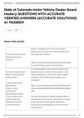 State of Colorado Motor Vehicle Dealer Board Mastery QUESTIONS WITH ACCURATE VERIFIED ANSWERS &lpar;ACCURATE SOLUTIONS&rpar; A&plus; PASSED&excl;&excl;