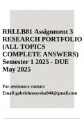 RRLLB81 Assignment 3 RESEARCH PORTFOLIO &lpar;ALL TOPICS COMPLETE ANSWERS&rpar; Semester 1 2025 - DUE May 2025