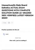 Massachusetts State Board Esthetics ACTUAL EXAM QUESTIONS WITH COMPLETE SOLUTION GUIDE &lpar;A&plus; GRADED 100&percnt; VERIFIED&rpar; LATEST VERSION 2025&excl;&excl;