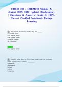 CHEM 210 &sol; CHEM210 Module 3&colon; &lpar;Latest 2025&sol; 2026 Update&rpar; Biochemistry &vert; Questions & Answers&vert; Grade A&vert; 100&percnt; Correct &lpar;Verified Solutions&rpar;- Portage Learning
