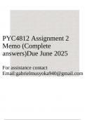 PYC4812 Assignment 2 Memo &lpar;Complete answers&rpar;Due June 2025