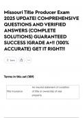 Missouri Title Producer Exam 2025 UPDATE&vert; COMPREHENSIVE QUESTIONS AND VERIFIED ANSWERS &lpar;COMPLETE SOLUTIONS&rpar; GUARANTEED SUCCESS &vert;GRADE A&plus;&excl;&excl; &lpar;100&percnt; ACCURATE&rpar; GET IT RIGHT&excl;&excl;