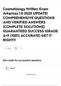 Cosmetology Written Exam Arkansas 1&period;0 2025 UPDATE&vert; COMPREHENSIVE QUESTIONS AND VERIFIED ANSWERS &lpar;COMPLETE SOLUTIONS&rpar; GUARANTEED SUCCESS &vert;GRADE A&plus;&excl;&excl; &lpar;100&percnt; ACCURATE&rpar; GET IT RIGHT&excl;&excl;
