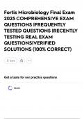 Fortis Microbiology Final Exam 2025 COMPREHENSIVE EXAM QUESTIONS &vert;FREQUENTLY TESTED QUESTIONS &vert;RECENTLY TESTING REAL EXAM QUESTIONS&vert;VERIFIED SOLUTIONS &lpar;100&percnt; CORRECT&rpar;