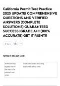 California Permit Test Practice 2025 UPDATE&vert; COMPREHENSIVE QUESTIONS AND VERIFIED ANSWERS &lpar;COMPLETE SOLUTIONS&rpar; GUARANTEED SUCCESS &vert;GRADE A&plus;&excl;&excl; &lpar;100&percnt; ACCURATE&rpar; GET IT RIGHT&excl;&excl;