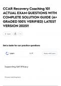 CCAR Recovery Coaching 101 ACTUAL EXAM QUESTIONS WITH COMPLETE SOLUTION GUIDE &lpar;A&plus; GRADED 100&percnt; VERIFIED&rpar; LATEST VERSION 2025&excl;&excl;