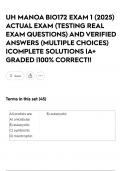 UH MANOA BIO172 EXAM 1 &lpar;2025&rpar; ACTUAL EXAM &lpar;TESTING REAL EXAM QUESTIONS&rpar; AND VERIFIED ANSWERS &lpar;MULTIPLE CHOICES&rpar; &vert;COMPLETE SOLUTIONS &vert;A&plus; GRADED &vert;100&percnt; CORRECT&excl;&excl;