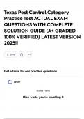 Texas Pest Control Category Practice Test ACTUAL EXAM QUESTIONS WITH COMPLETE SOLUTION GUIDE &lpar;A&plus; GRADED 100&percnt; VERIFIED&rpar; LATEST VERSION 2025&excl;&excl;