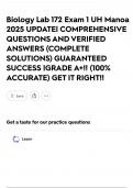 Biology Lab 172 Exam 1 UH Manoa 2025 UPDATE&vert; COMPREHENSIVE QUESTIONS AND VERIFIED ANSWERS &lpar;COMPLETE SOLUTIONS&rpar; GUARANTEED SUCCESS &vert;GRADE A&plus;&excl;&excl; &lpar;100&percnt; ACCURATE&rpar; GET IT RIGHT&excl;&excl;