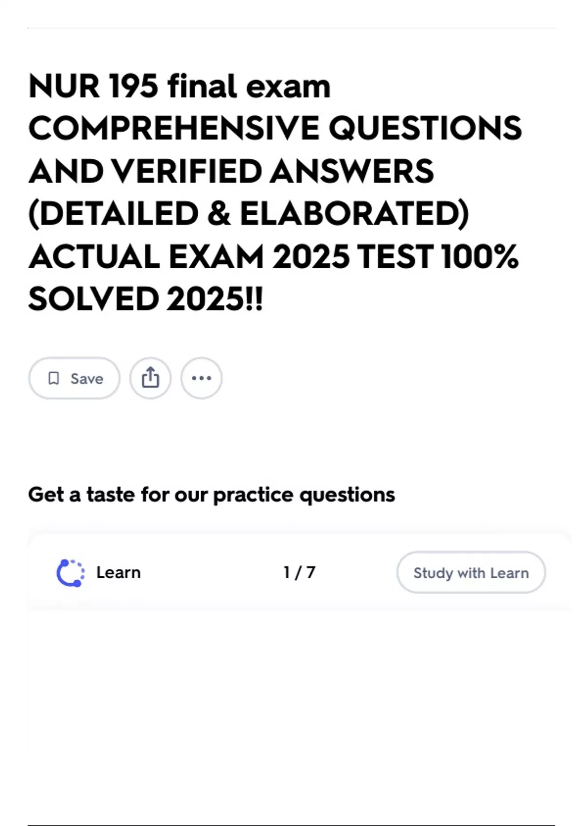 NUR 195 final exam COMPREHENSIVE QUESTIONS AND VERIFIED ANSWERS ...