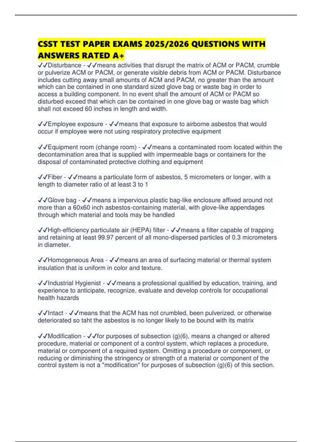 CSST TEST PAPER EXAMS 2025/2026 QUESTIONS WITH ANSWERS RATED A+ - Csst ...