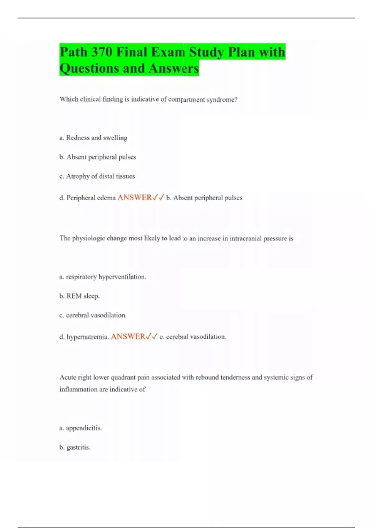 Path 370 Final Exam Study Plan with Questions and Answers - Path 370 ...