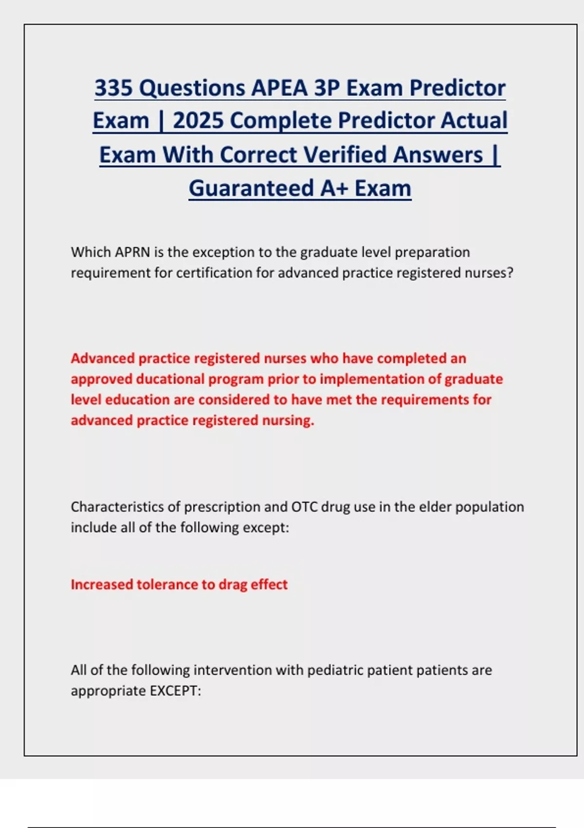 APEA 3P Exam Predictor – 2025 Edition – 335 Verified Questions and ...