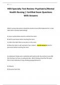 HESI Specialty Test Review&colon; Psychiatric&sol;Mental Health Nursing &vert; Certified Exam Questions With Answers