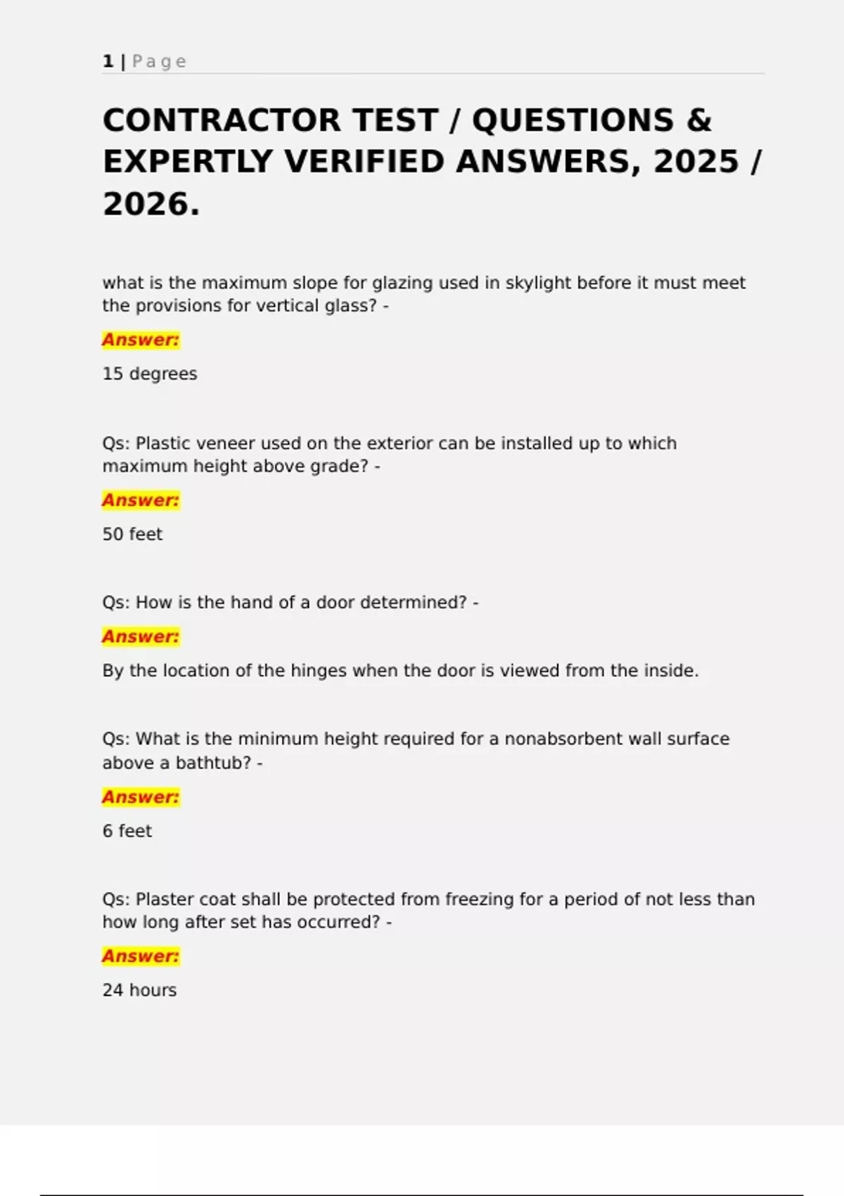CONTRACTOR TEST / QUESTIONS & EXPERTLY VERIFIED ANSWERS, 2025 / 2026 ...
