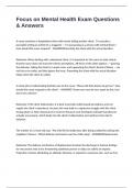 Focus on Mental Health Exam Questions & Answers