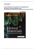 TEST BANK for Dental Materials: Foundations and Applications 11th Edition, by Powers John and Wataha John|| Complete Verified Chapters 1-15|| Answers With Feedback